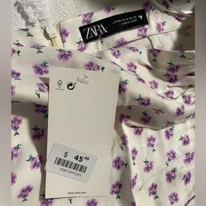 ZARA lilac floral print split thigh midi skirt.